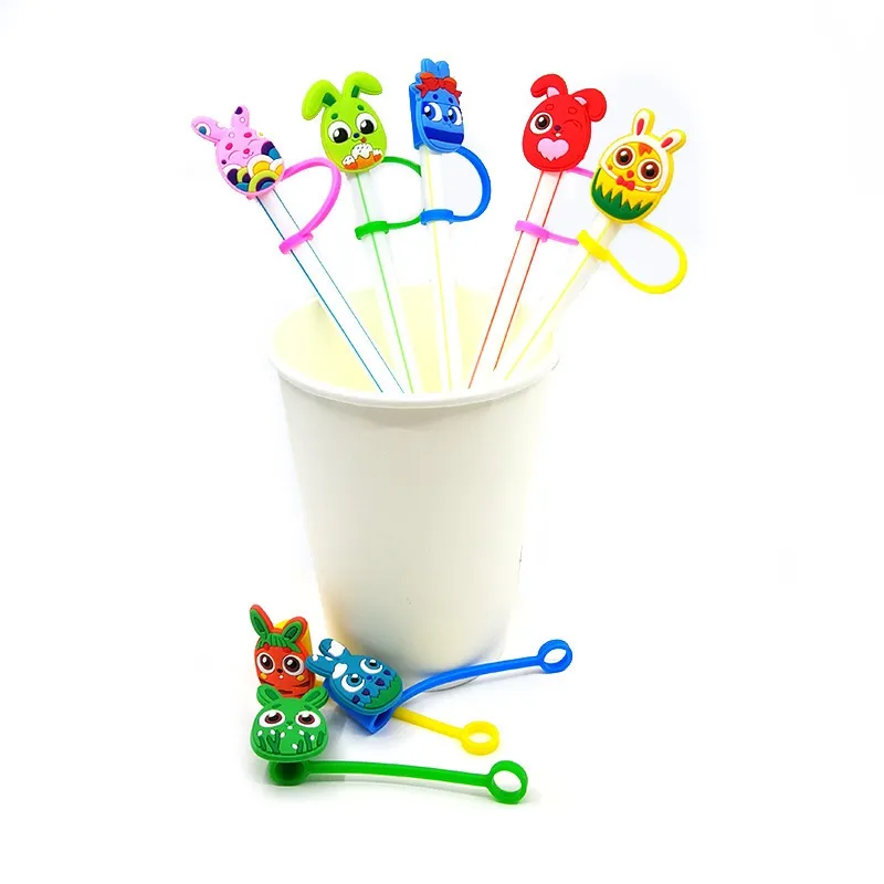 Easter Straw Topper Charms Cartoon Bunny Rabbit Egg Straw Topper covers for Tumblers Spring Party Straw Organizer