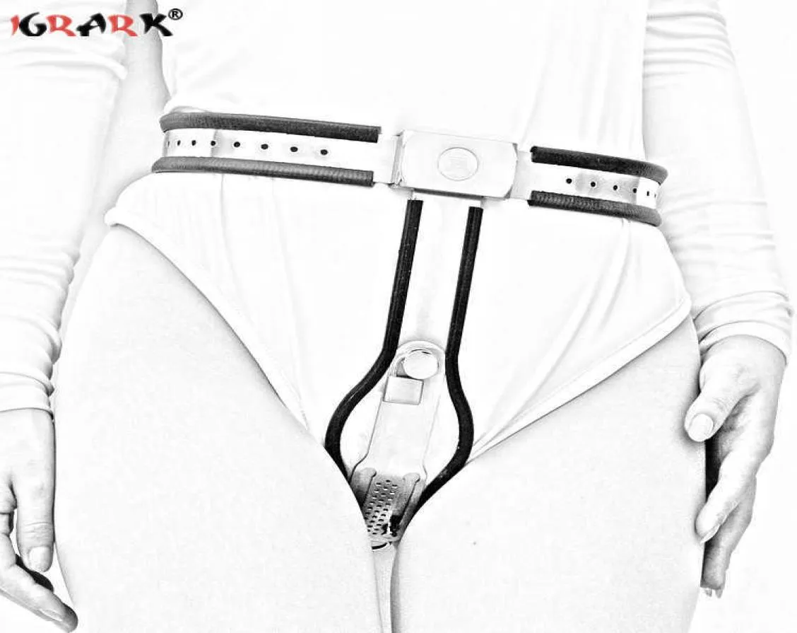 Fe Belt Mutandine BDSM Bondage Gear Metallo Acciaio inossidabile Strap-on Dispositivo di blocco Giocattoli sessuali per donne Coppie Giochi per adulti P08267039290