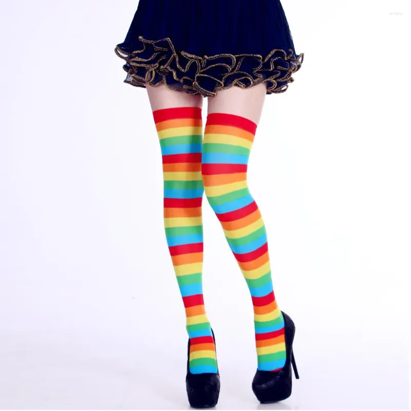 Women Socks Colorful Rainbow Stockings Striped Long Thigh High Over The Knee Ladies 2024