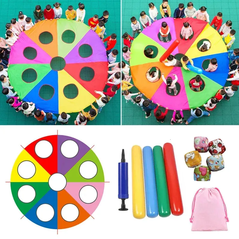 Regenbogen-Regenschirm-Spielzeug für den Außenbereich, Schlag auf einen Maulwurf, Eltern-Kind-Spiele, Fallschirm, Kindergarten, Team, Spaß, Sport, sensorische Integration, Training 240123