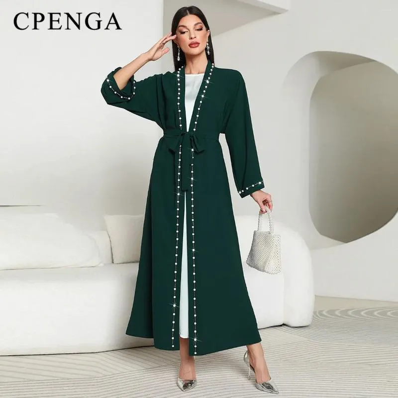 Etnische Kleding 2 Stuks Sets Groene Moslim Jurk Voor Vrouwen Eid Arabische Open Kimono Abaya Elegante Partij Jalabiya Islam Turkije Marokkaanse Kaftan