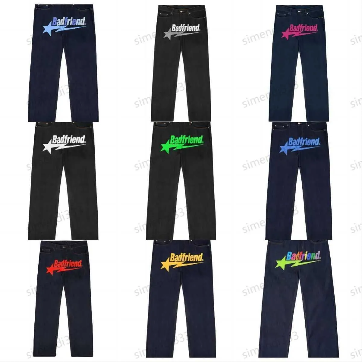 3A Mens Jeans Y2k Hip Hop Badfriend Letter Printing Baggy Black Pants 2024 Harajuku Classic Punk Rock Wide Foot Trousers Streetwear ne3