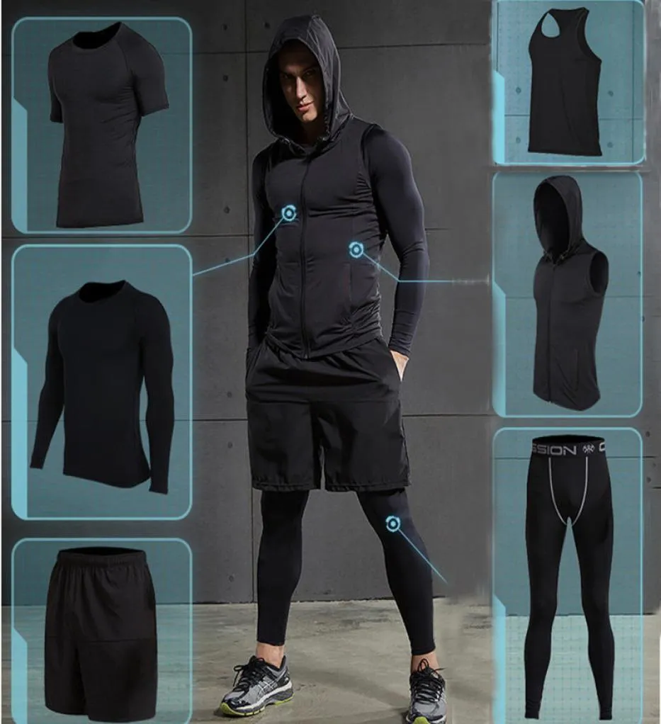 2017 Quick Dry Men039s Running Sets 6piecessets Compression Sports Suits Basketball Tights Clothes Gym Fitness Jogging Sportsw4558499