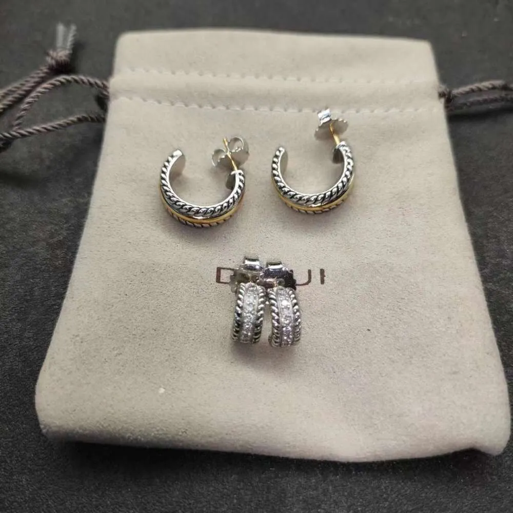 Vintage-Ohrring Davids Yurmas Jewelry Dy High-End Beliebte 11,4 mm Silber-Diamant-Halbring-Ohrringe mit 15,6 mm Farbtrennungs-Halbring-Ohrringen