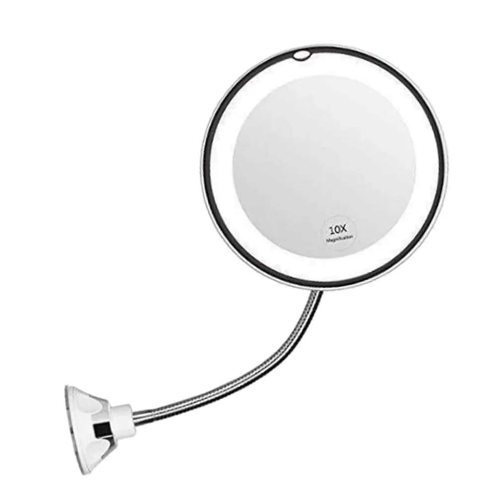 Gooseneck 10X Magnified LED Lighted Makeup Shaving 360° Swivel Wall Mount Mirror