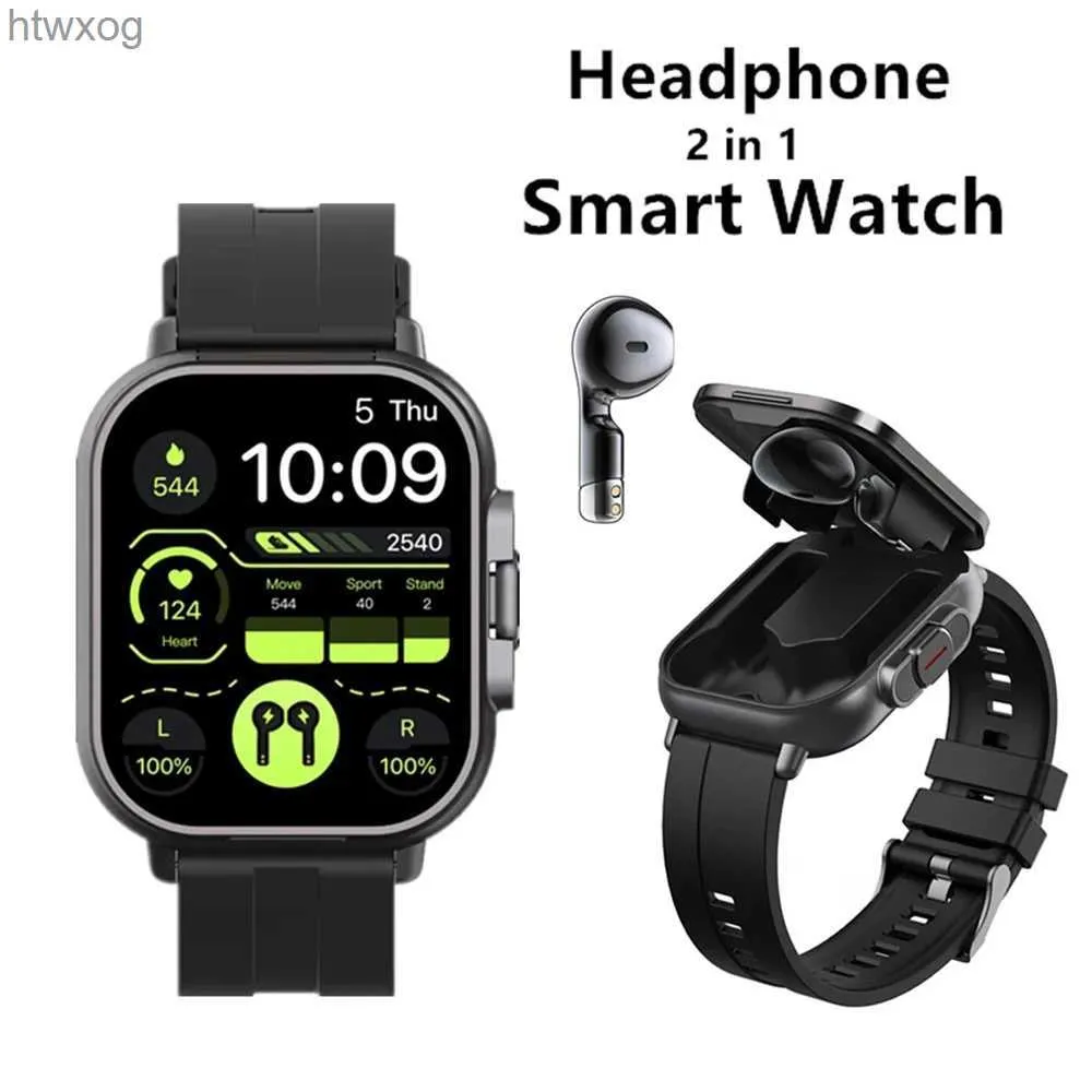 Smart Watches 2 Headset 2 i 1 Smart Watch BT Ring Bluetooth -hörlurar Watches Heart Sport Fitness Armband TWS Earphone Smartwatch Men YQ240125