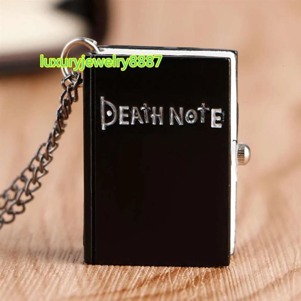 2021 Japansk Death Note Form Black Suqare Quartz Pocket Watch för män Små litet halsband Barn Deathnote HOLES315Z