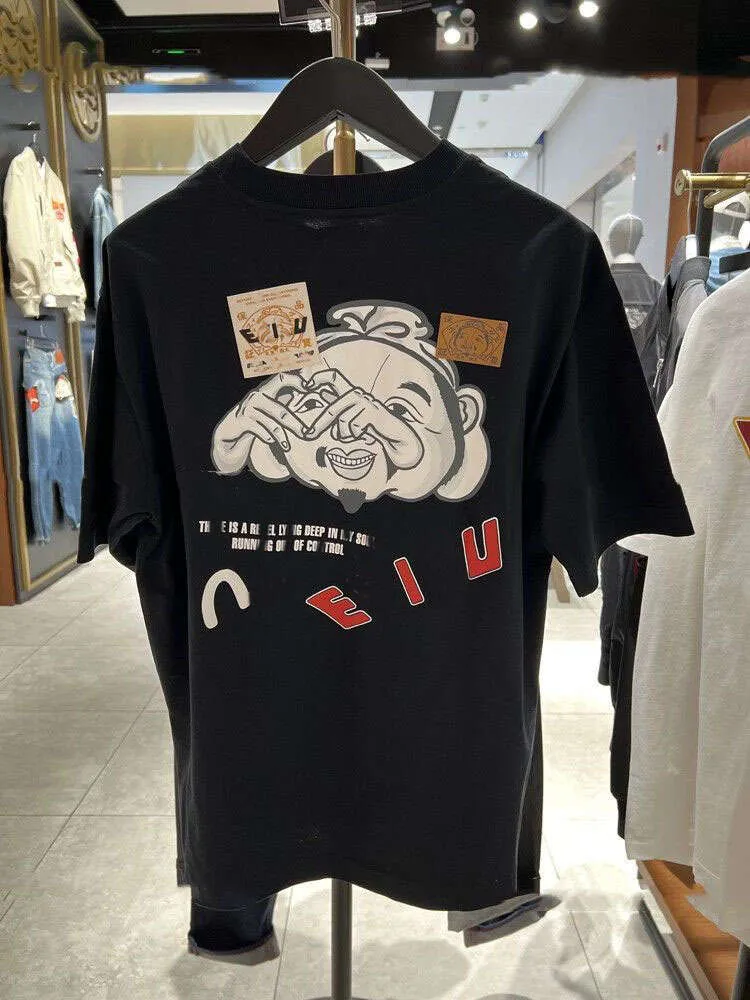 Fashion casual men's designer luxury fashion brand classic Fu Shen 2024 new heart Buddha head T-shirt printed with seagull letters loose round neck short sleeves