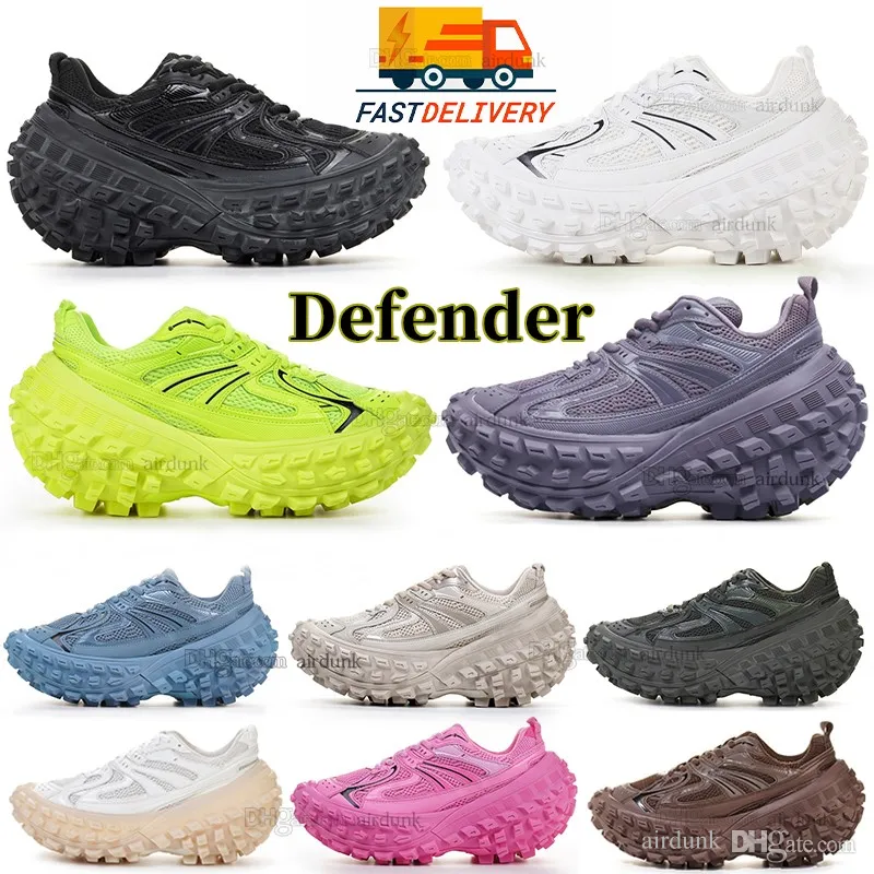Designer Defender Sneaker Extreme Tire Tread Sole Shoes Rubber Platform Tire Sneakers Black White Beige Army Green Gray Pink Thick Sole Women Men Dad Trainers Sports Sport