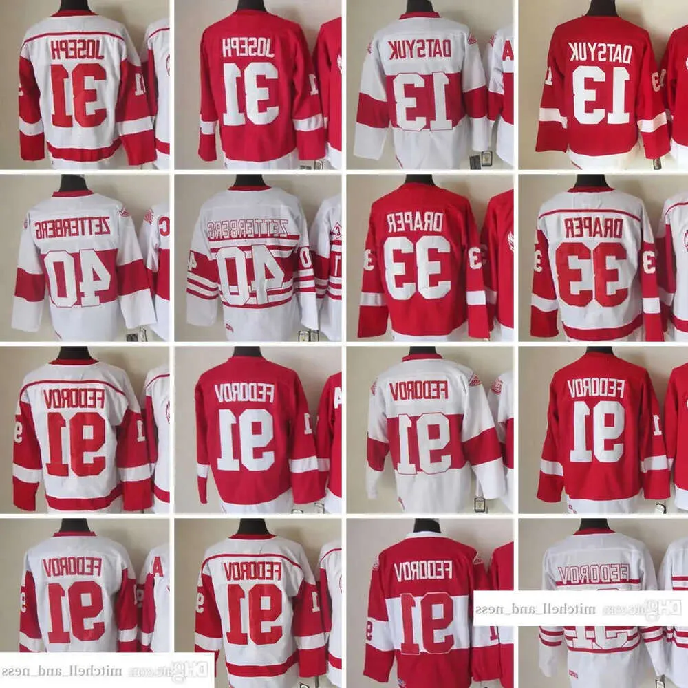 1926-1999 Filme Retro CCM Hóquei Jersey Bordado 91 Sergei Fedorov 13 Pavel Datsyuk 31 Curtis Joseph 33 Kris Draper 40 Henrik Zetterberg V 17