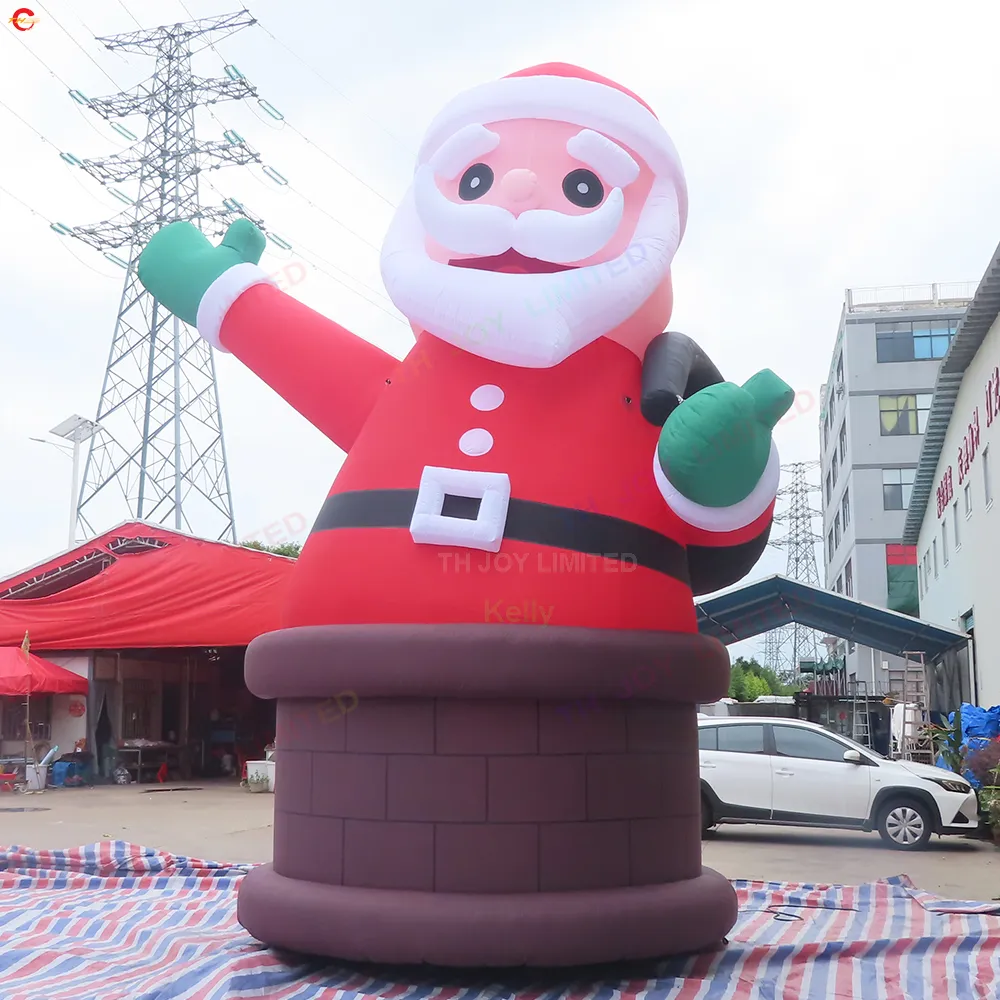 Utomhusaktiviteter 12 MH (40 ft) med blowergiant uppblåsbar jultomten på skorsten Xmas -reklammodell med LED -ljus för trädgårdsdekoration