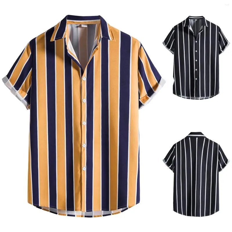 Men's T Shirts Men Spring Summer Striped Turndown Collar Top Shirt Casual Short Sleeve Button Printed Fashion Tops Vintage Retro