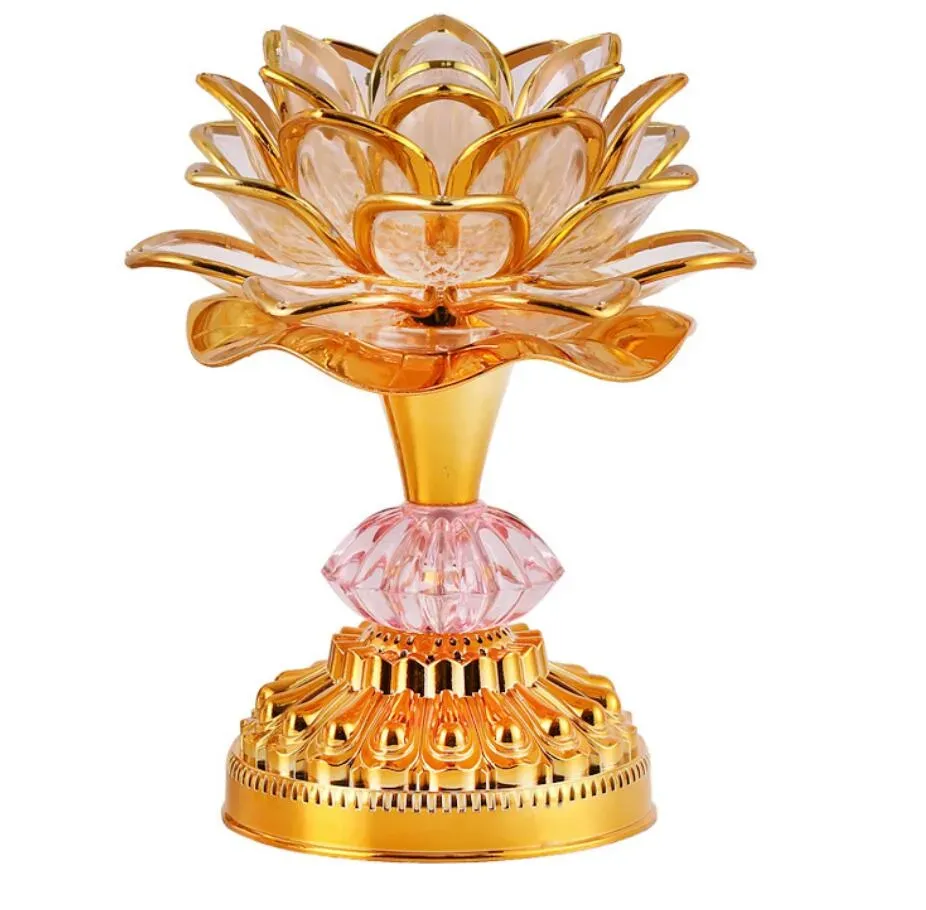 Lotus Flower Lights Buddha Bright Lamp LED Colorful Table Lamps 52 Buddhist Songs Buddha Music Machine Color Changing Temple Light