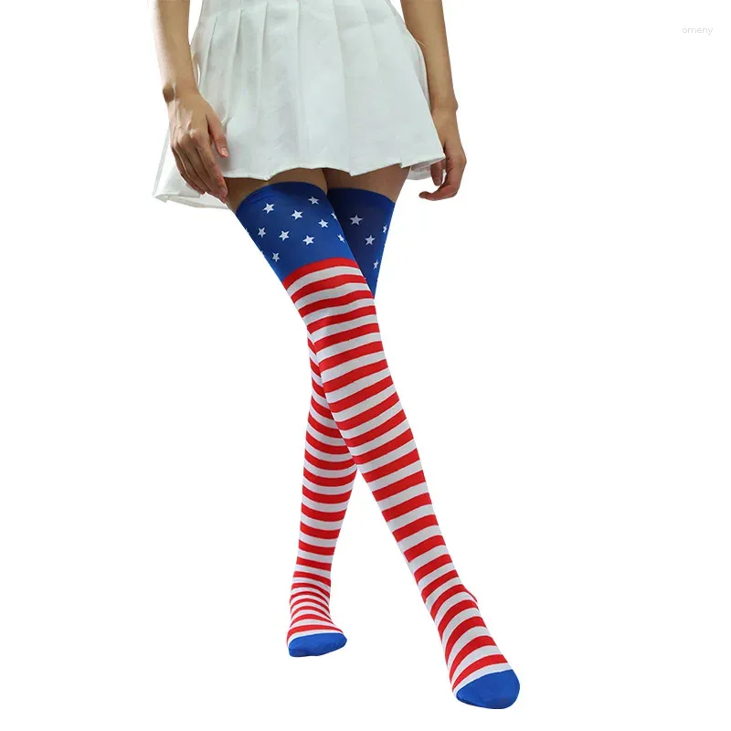 Chaussettes pour femmes, drapeau du jour de l'indépendance, cuisse haute, étoile américaine créative, bas rayé au dessus du genou, chaussettes longues, Costume de Cosplay Anime