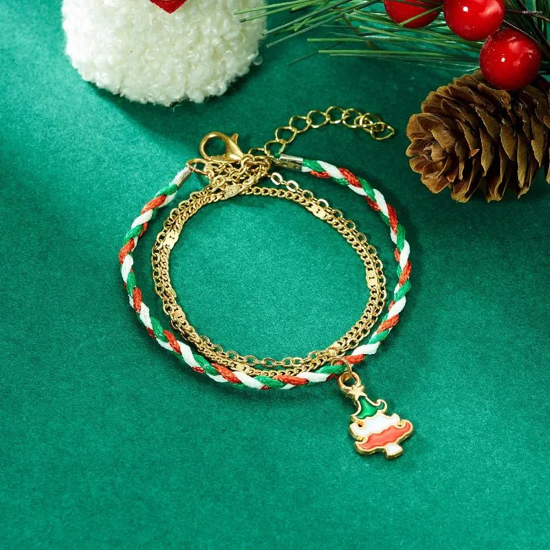 Charm Bracelets Wholesale Cute Santa Claus Snowflake Elk Woven Rope Bracelet For Women Fashion Christmas Jewelry Friendship Family Xmas