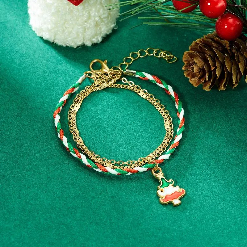 Braccialetti con ciondoli All'ingrosso Simpatico Babbo Natale Fiocco di neve Alce Bracciale in corda tessuta per le donne Moda Gioielli di Natale Amicizia Famiglia Natale