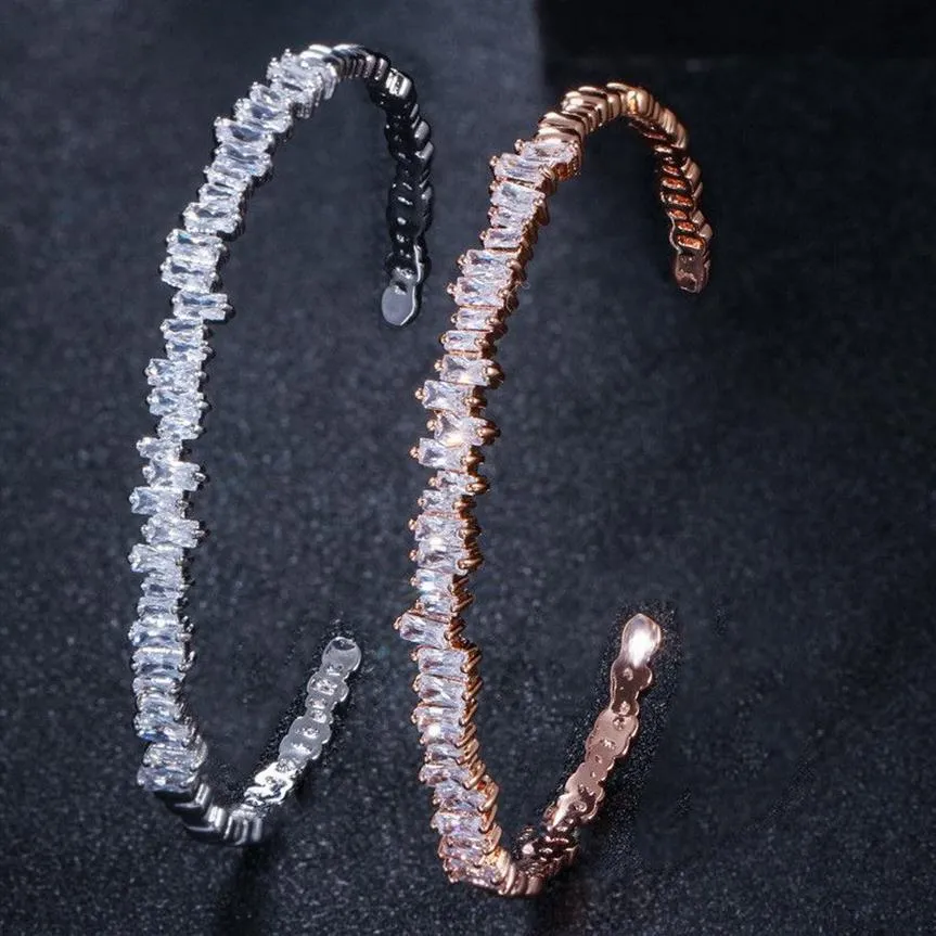 Bracciale con polsino con zirconi cubici Bracciale con apertura regolabile Bracciale con irregolarità in argento moda rame oro rosa je2035