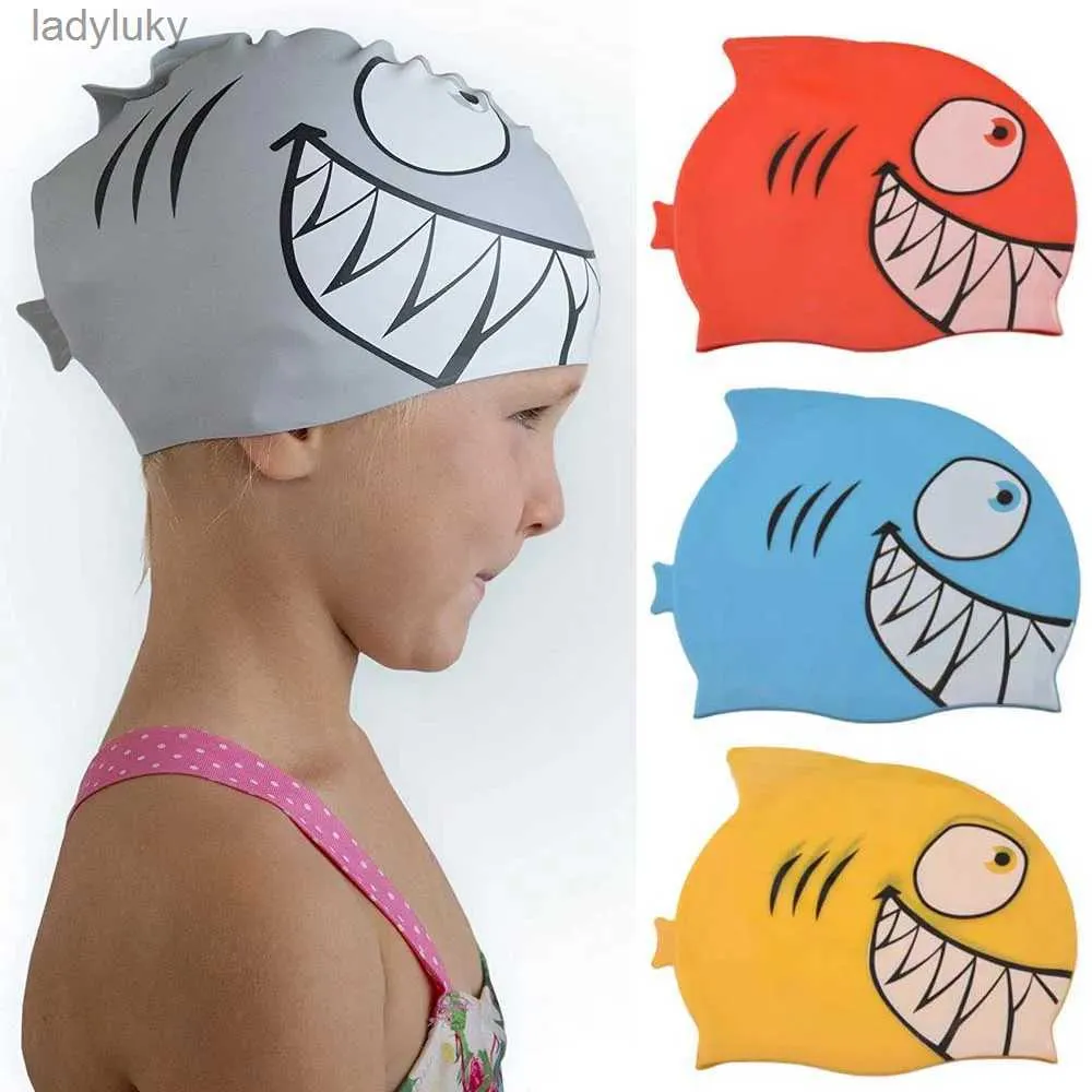 Cuffie da nuoto Cuffia da nuoto per cartoni animati Squalo Bambini in silicone Cappello da piscina per bambini Impermeabile Proteggi orecchie Ragazzi e ragazze Attrezzatura da nuotoL240125