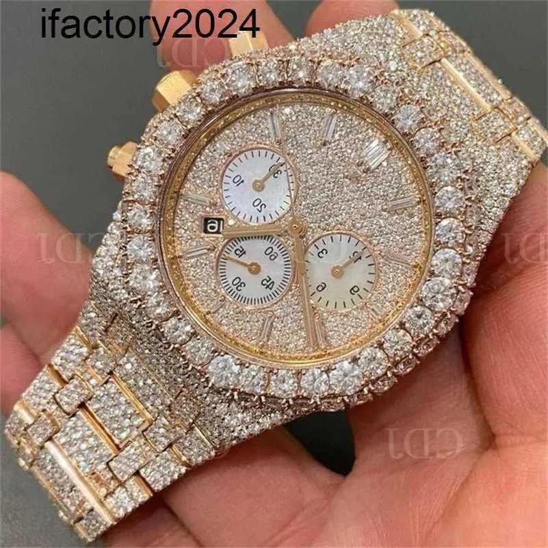 Ap Watch Diamond Moissanite Iced Out può superare il test dell'orologio da polso Personalizza Vvs 1 Hip Hop meccanico placcato oro Stainls acciaio busto giù orologio da polsow7vr IGOI