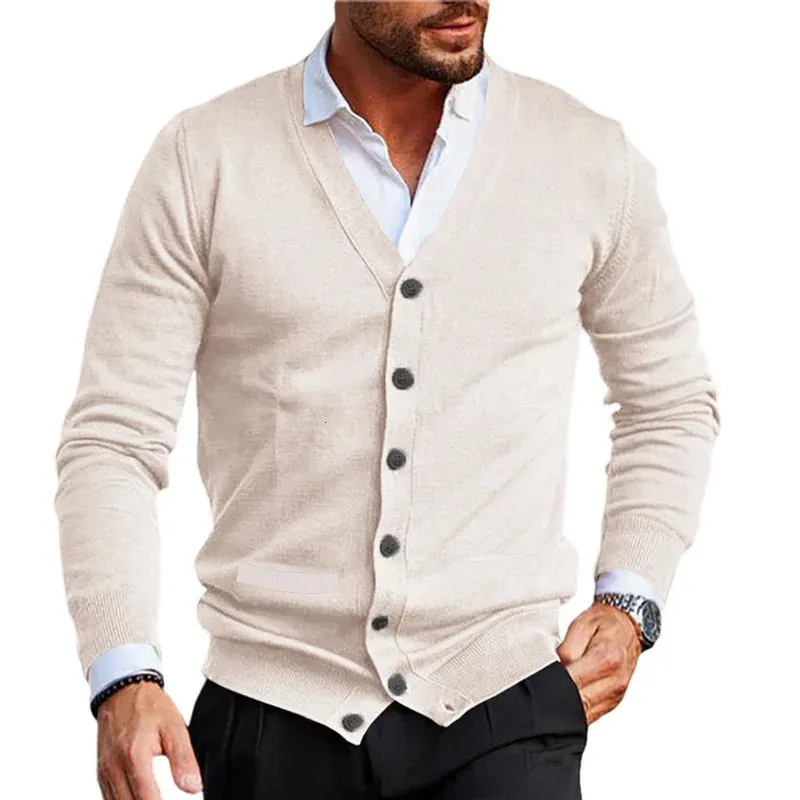 Cardigan tricoté à col en v pour hommes européens et américains, pull en laine d'agneau de haute qualité 240119