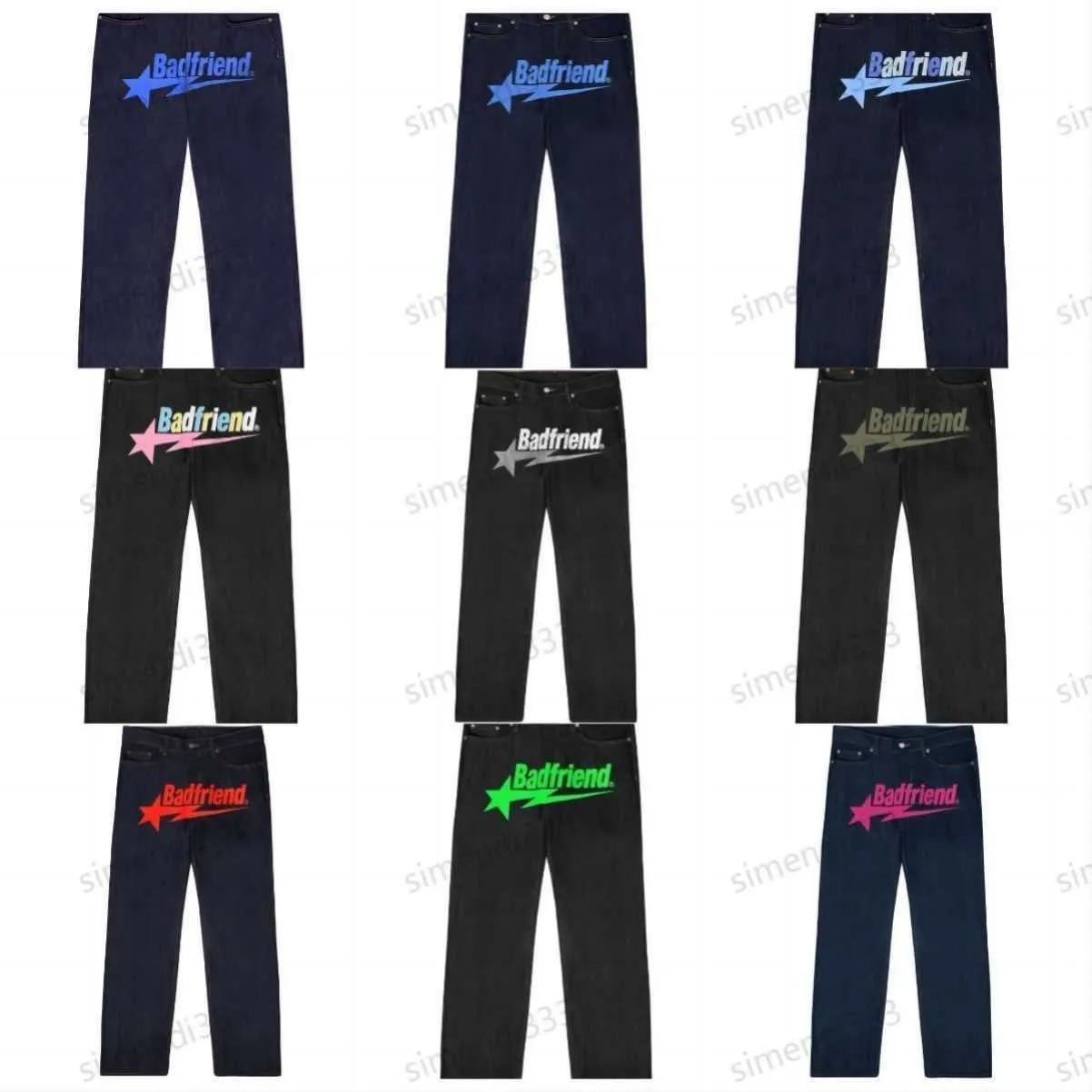 Designer Baggy Jeans da uomo Stampa Streetwear Pantaloni Hip Hop Y2K Jeans Abbigliamento Pantaloni dritti allentati in denim Goth Pantalones Vaqueros Badfriend nt4