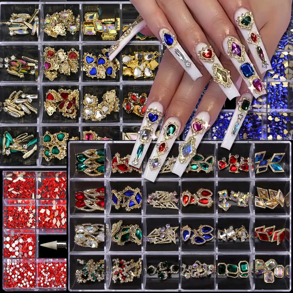 1Box ​​Nail Art Rhinestones Dekorationer Set Crystal Nail Charms Diamond Diy Eloy Luxury Jewelry Gem Nail Parts Accessories Stones 240122