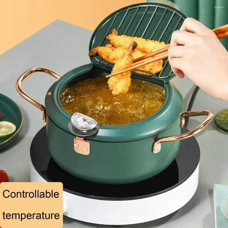 Casseroles 1pc Pan d'huile en acier inoxydable Ménage avec couvercle Tempura Friteuse Petite économie Frites Frites