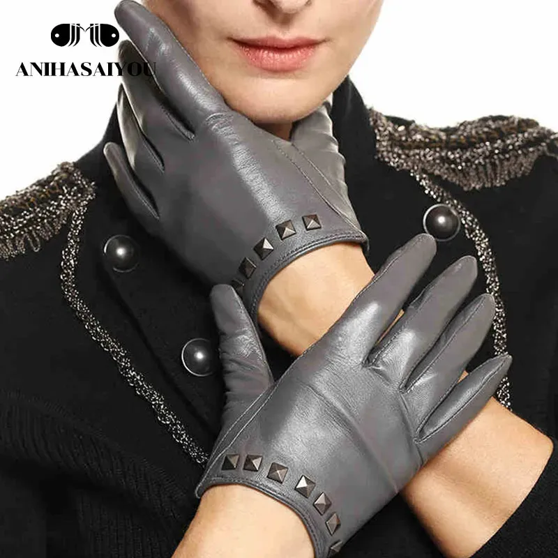 Gants pour femmes de haute qualitéGardez au chaud les gants d'hiver pour femmesgants en cuir pour femmes en peau de chèvreGants tactiles en cuir véritable-L096 240125