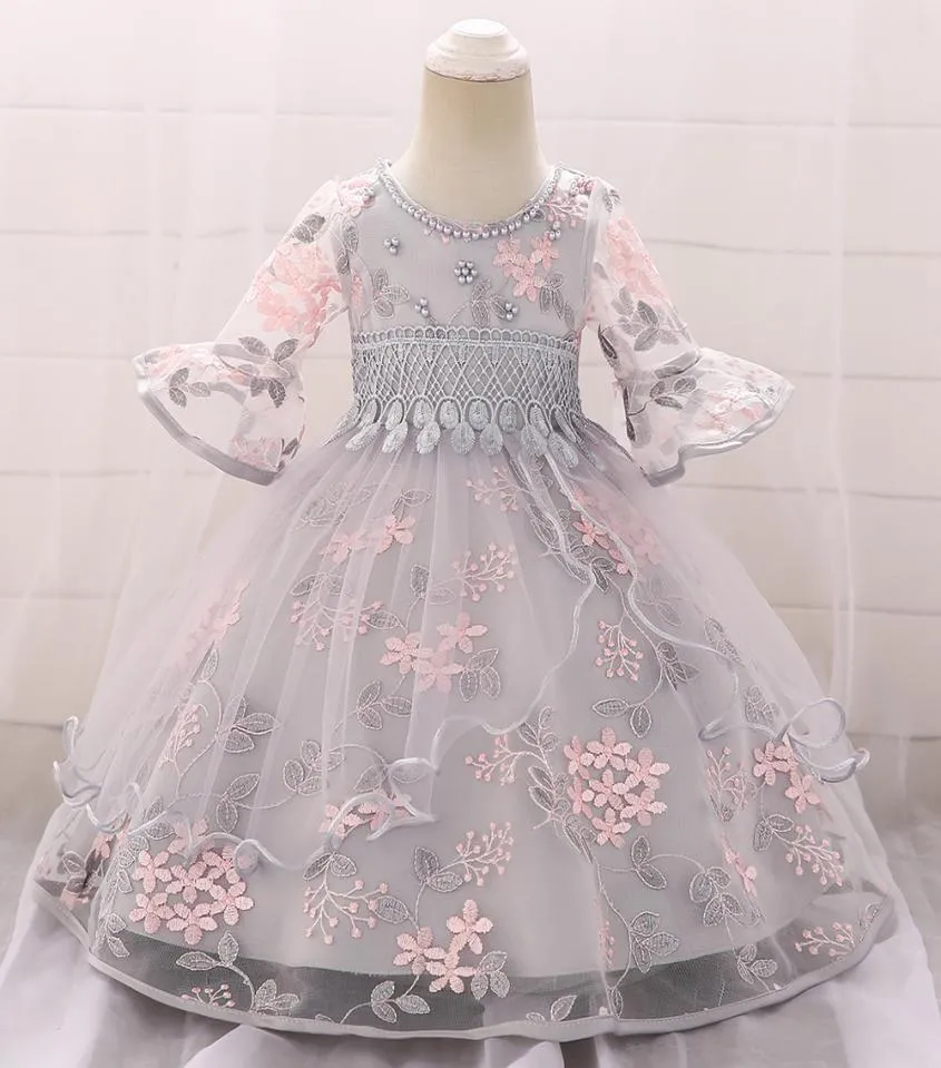 2021 Vinterkläder Baby Girl Dress Long Sleeve 2 1st Birthday Dress For Girl Frock Party Princess Baptism Dress Spädbarnsblomma Q124193300