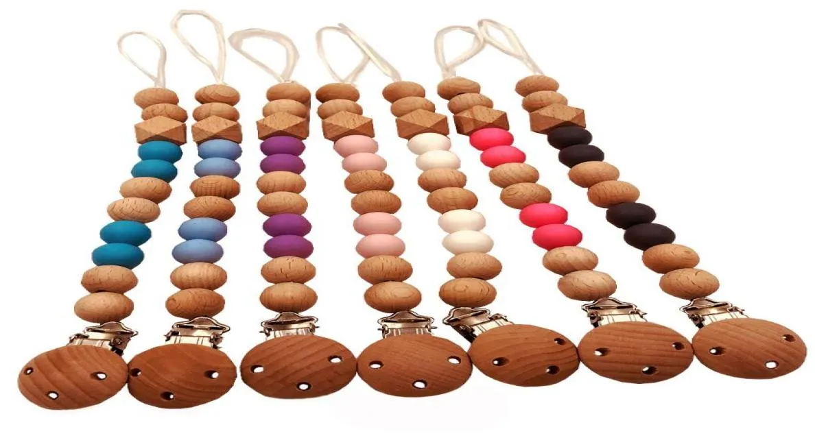 Baby Pacifier Clip Silicone Wood Pacifier Chains Safe Teething Chain Eco Friendly Baby Teether Antidrop Pacifier Holder ZYY7142116502