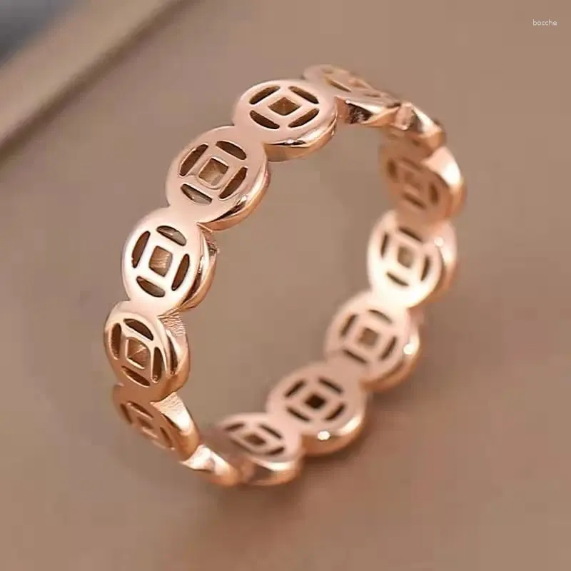 Anéis de casamento moda rosa cor de ouro bonito moeda cauda anel para mulher menina presente 316l aço inoxidável charme jóias alta polonês evitar alergia