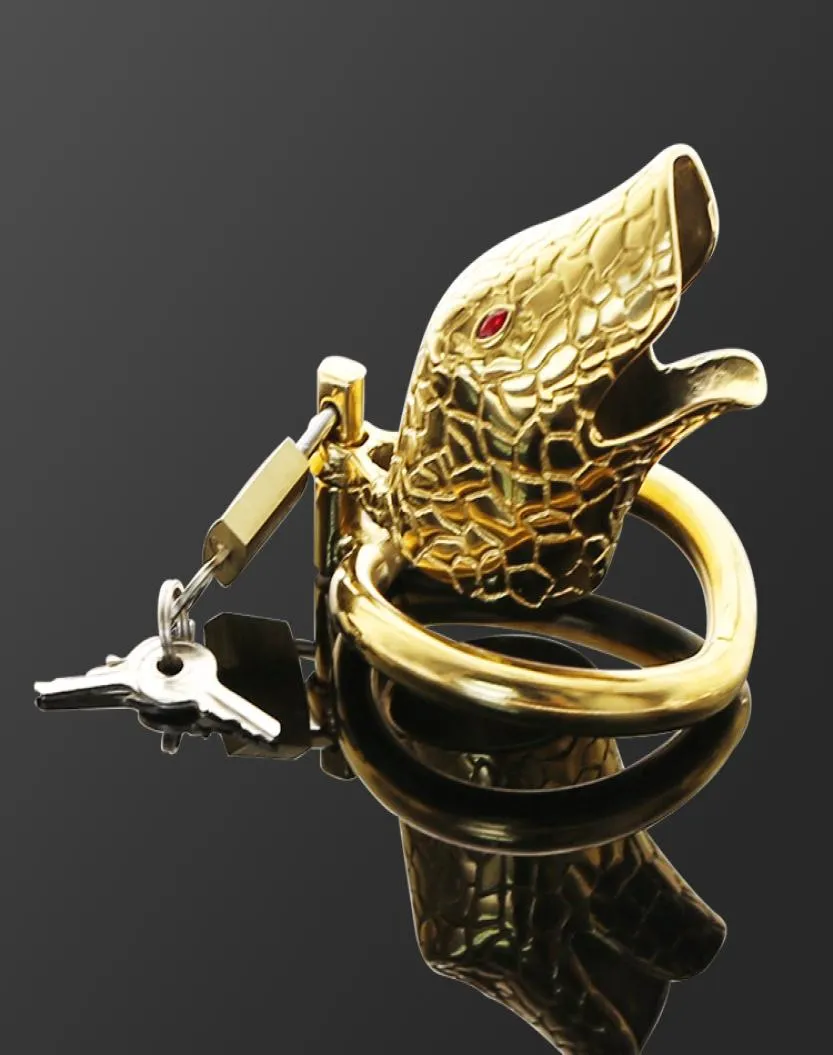 Dispositivi per gabbia per gallo in oro serpente Gabbia per gallo in acciaio inossidabile per uomo Cintura in metallo Anello per pene Giocattoli del sesso Blocco per gallo BDSM1496125