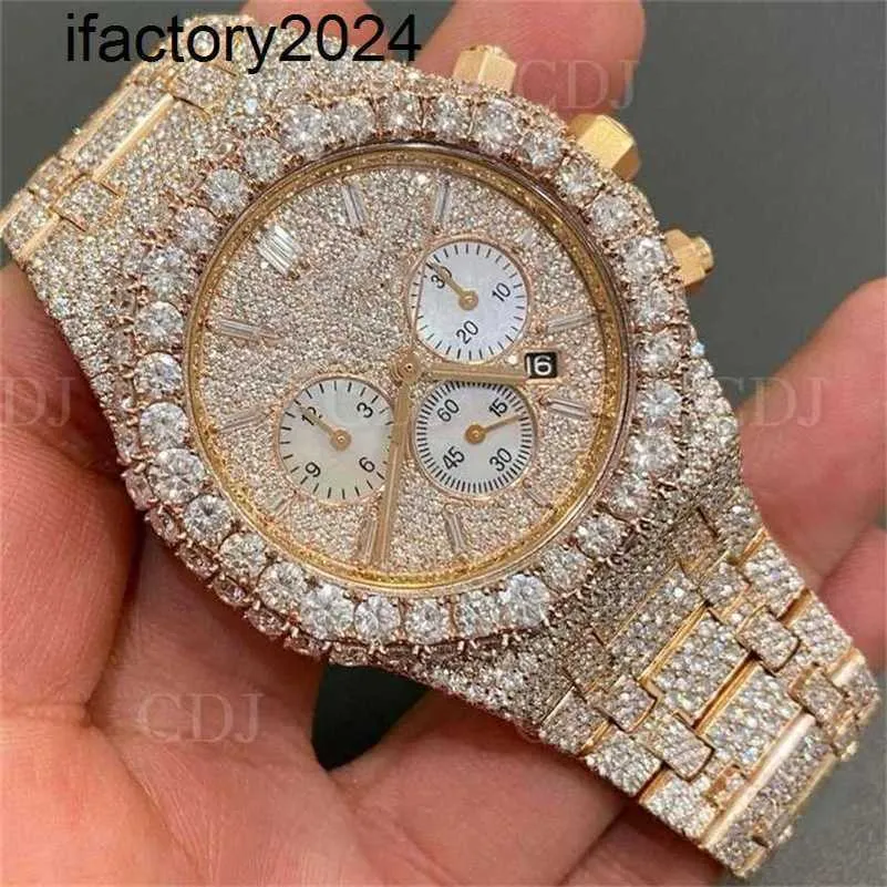 Ap Watch Diamond Moissanit Iced Out kann Test-Armbanduhren bestehen Passen Sie Vvs 1 Hip Hop mechanisch vergoldete Edelstahl-Armbanduhr an