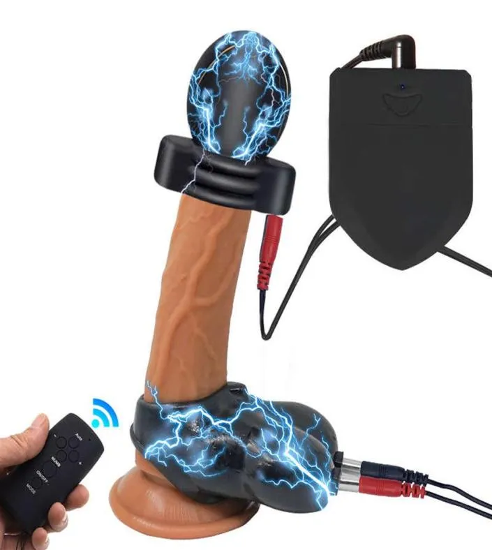Electric Cock Ring Cbt Electro Sex Bdsm on Penis Ball Stretcher Testicle Massager Male Chasity Cage Sexy Toys for Adult288q7878814