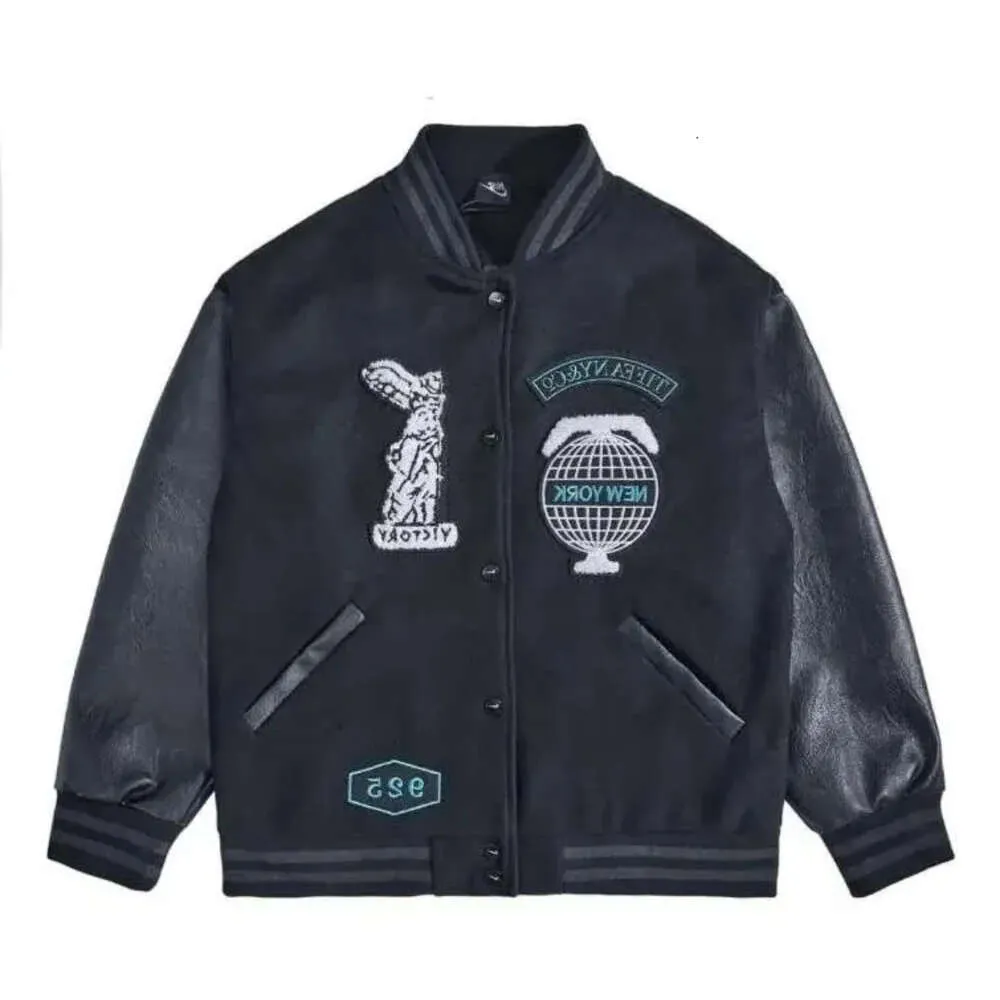 2023SS Black Baseball Jackets Men Designer Kurtka Tiffany skórzana rękaw New York Męskie płaszcze 925 69