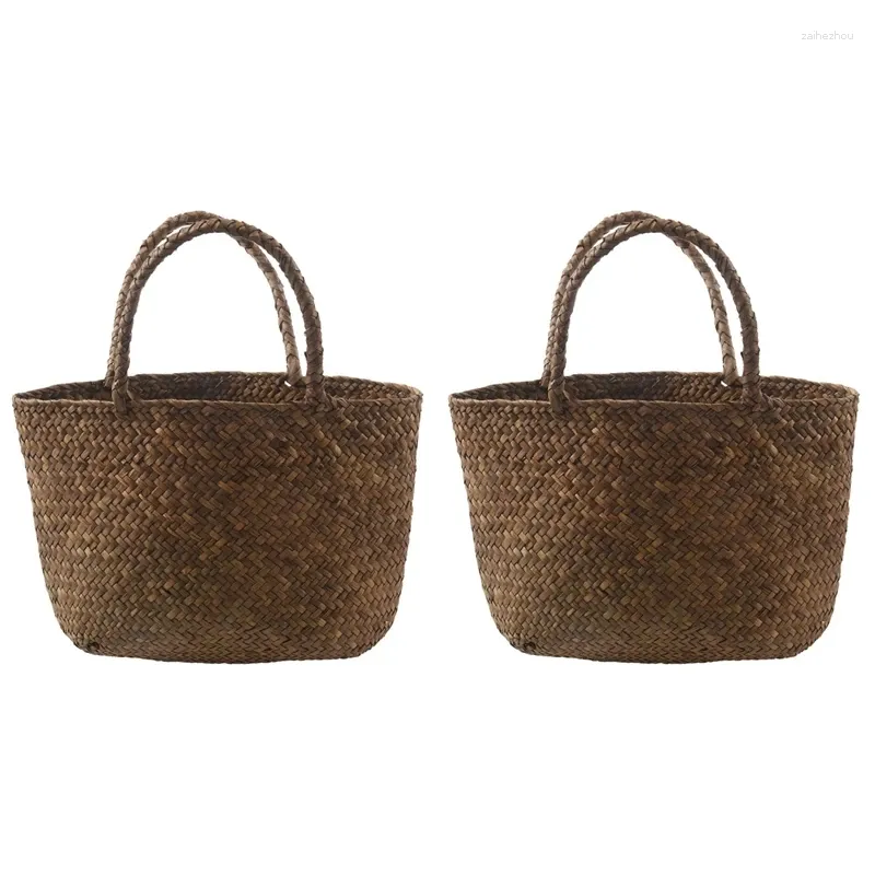 Вечерние сумки, 2 шт., повседневная соломенная сумка, натуральная плетеная сумка-тоут, женская плетеная сумка для сада, мини-тканая сумка ручной работы из ротанга