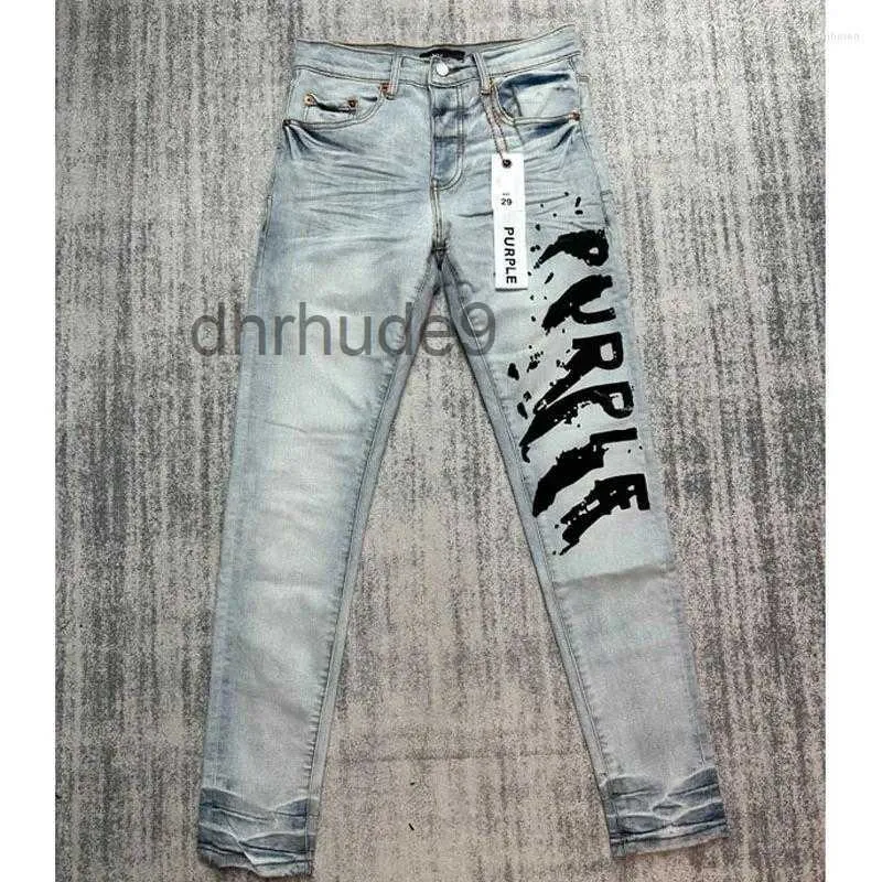 Jeans voor heren Lichtblauw Paars Merkbroek Hoge kwaliteit Onregelmatige Inkjet Letterprint Unisex Mode Streetwear Lange broek HCV1