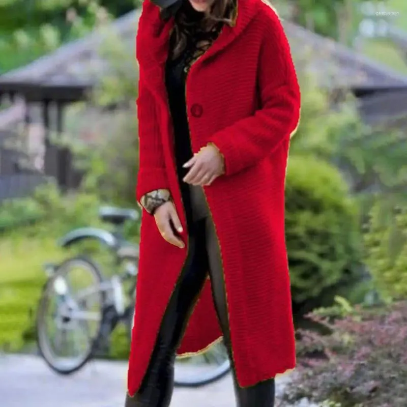 Tricots pour femmes automne et hiver à capuche bouton solide fil moyen pull à manches longues tricoté Cardigan manteau mode hauts décontractés