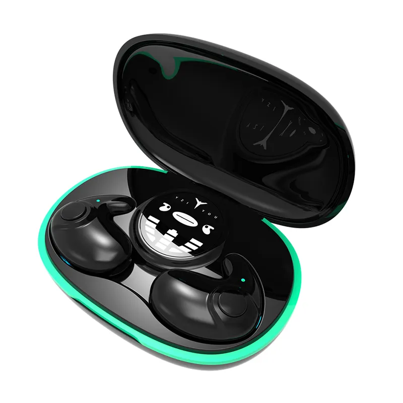 Bluetooth 5.3イヤホンスポーツスリーピングTWSワイヤレスヘッドフォンiPhone用マイク付きイヤホン、サムスンスマートフォンLEDパワーディスプレイイヤホン用の耳ミニヘッドセット