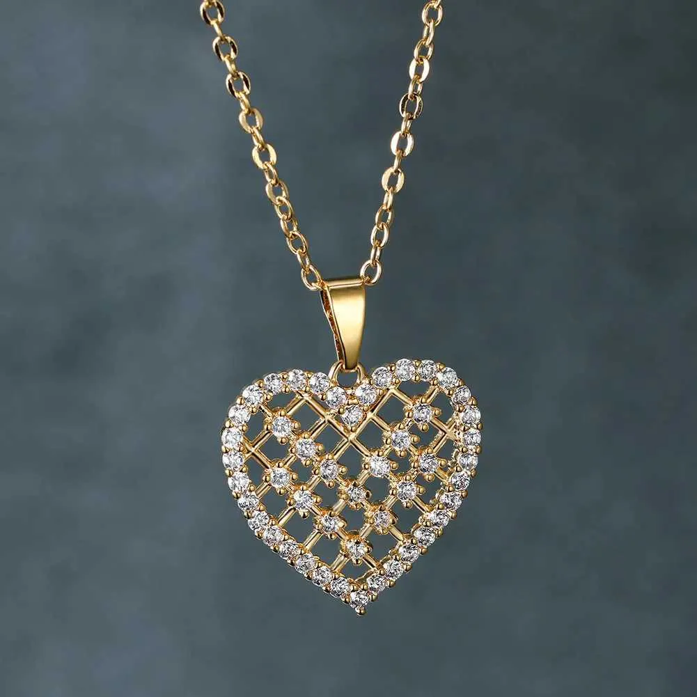 Pendentif Colliers Mignon romantique Zircon cristal réticulaire coeur pendentif femmes colliers mode coréenne femme bijoux de mariage dames clavicule chaîne YQ240124