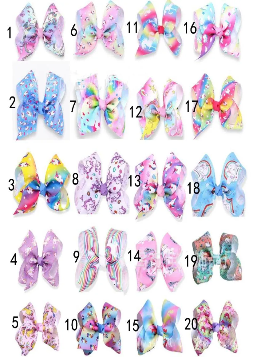 20pcs dziewczyna jednorożca 5 quot Hair Bows Clips Postacie Striacja Ombre Bowknot HairPins Party Fair Hair Akcesoria HD353957211