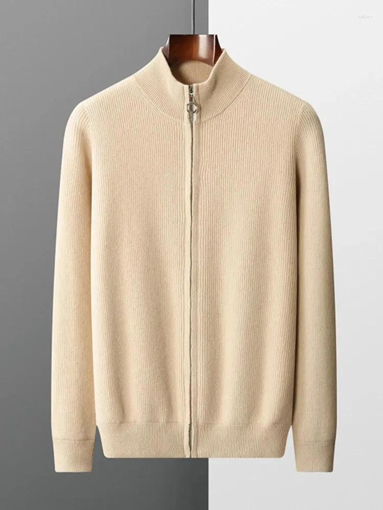 Camisolas masculinas de lã pura gola espessada cardigan outono e inverno suéter de caxemira casual de malha tamanho grande tops