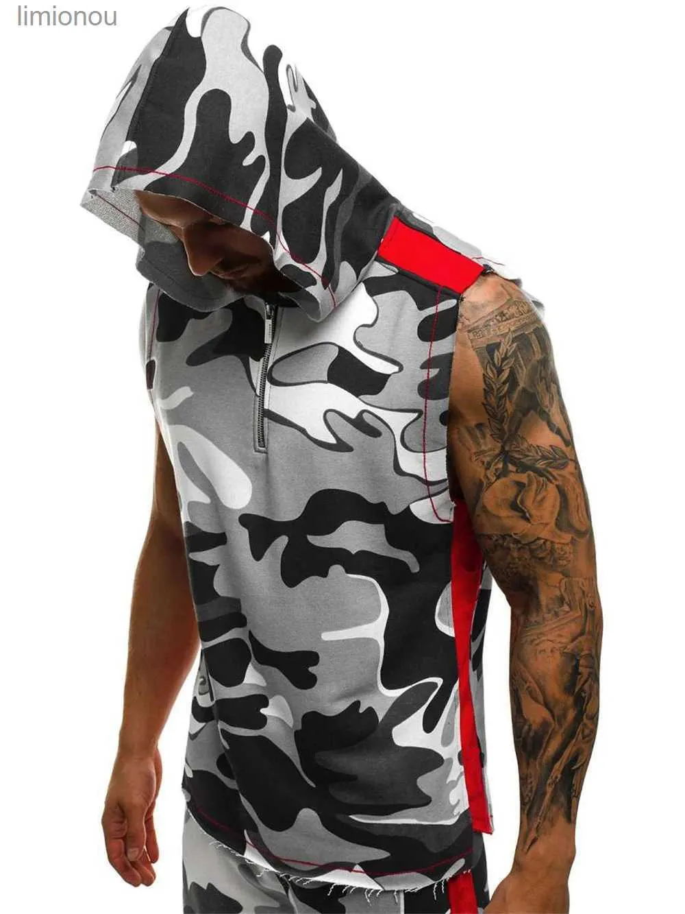 Débardeurs homme Camouflage gilet à capuche hommes 2021 été musculation débardeurs gymnases Fitness entraînement sweat à capuche sans manches homme décontracté Camo vêtements L240124