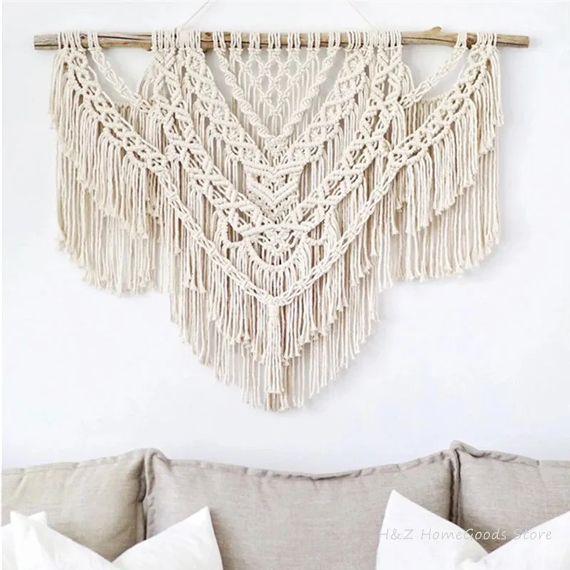 جدار كبير من أجهزة Macrame معلقة هندسية جدار جدار ديكور بوهيمي المنزل غرفة نوم خلفية منسوج المنسوجة لا عصا خشبية 240118