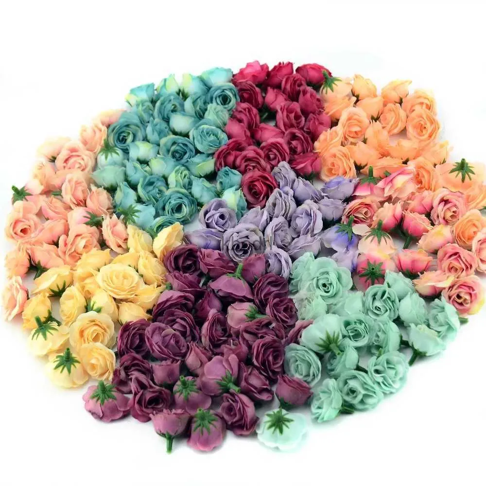 Faux kwiatowa zieleń 10/50/100pcs 2,5 cm Mini Silk Artificial Rose Flower Heads na przyjęcie weselne Dekoracja domu