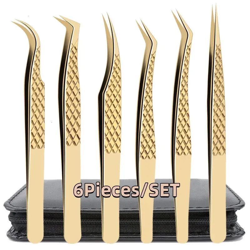 4/6st False Eyelash pincettuppsättning för falska fläktfransar Extensions Planting Eyebrow Clip Eyelashes Tongs Makeup Nail Tools Kit 240123