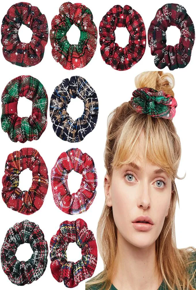 Julflickor Hår Scrunchy Ring Elastic Hair Bands Snowflake Red Plaid Tyres Sports Dance Scrunchie Soft Hairband M5488261685