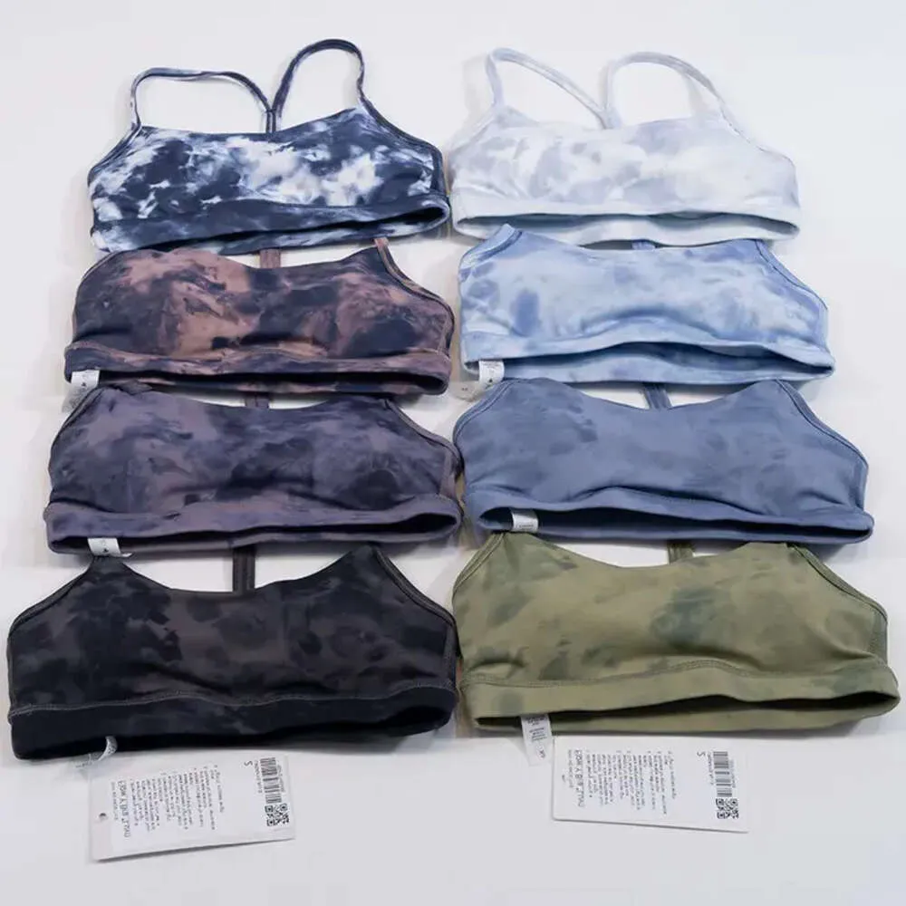 Europeu e americano tie-dye print yoga wear dupla face escovado y sutiã cinta fina beleza volta suspensórios esportes femininos roupa interior apertada 91