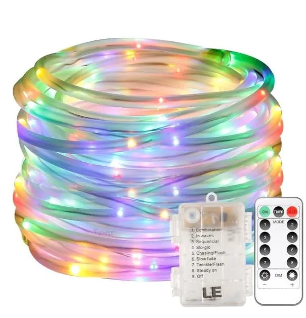 LED -strängar Fairy Rope Lights Battery Operated String Light 33ft 8 Mode Waterproof Firefly Lighting med fjärrtimer för utomhus4495919