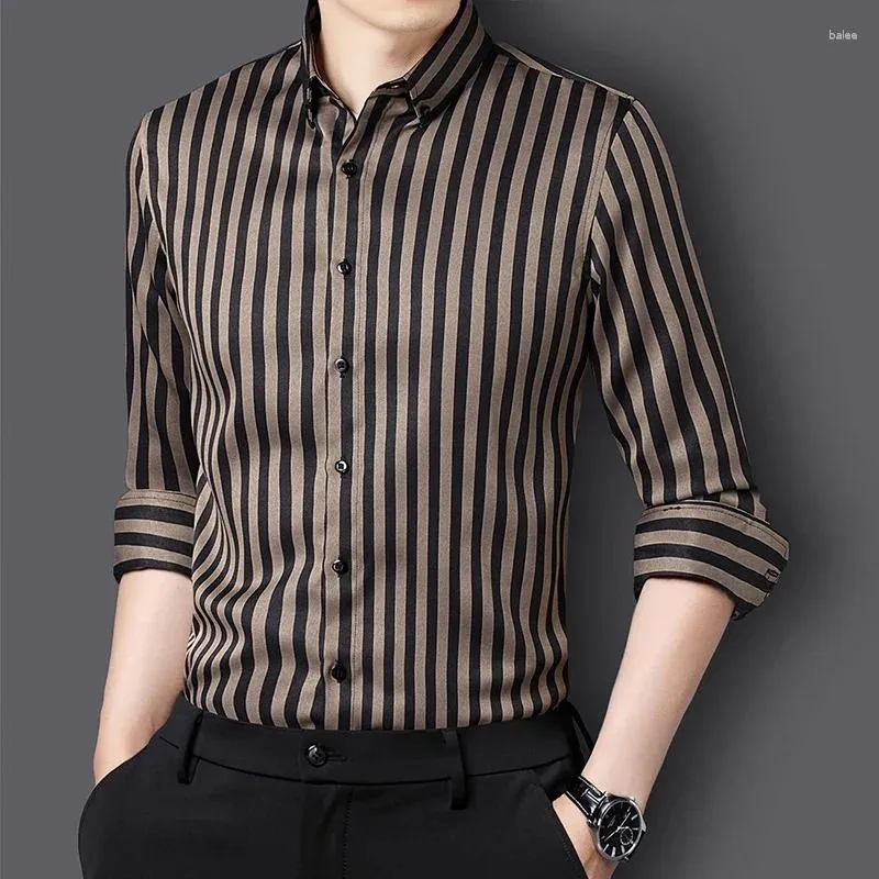 Men's Dress Shirts Luxury Men Striped Long Sleeve Formal Business Clothes Big Size Non-iron Casual Slim Fit Social Blouse Male